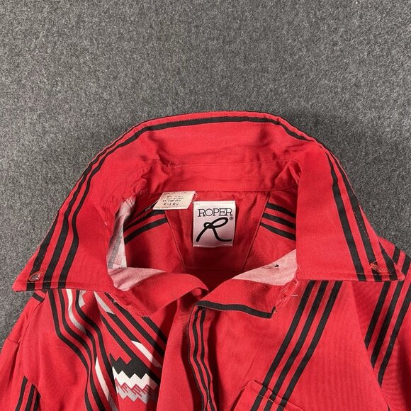 Roper Border Western VTG 90s Shirt Red & Black Aztec Striped Mens XL USA - Picture 14 of 16
